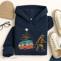 Funny Camping Bigfoot Light Christmas Tree Gifts Xmas Idea Hoodie thumb 4