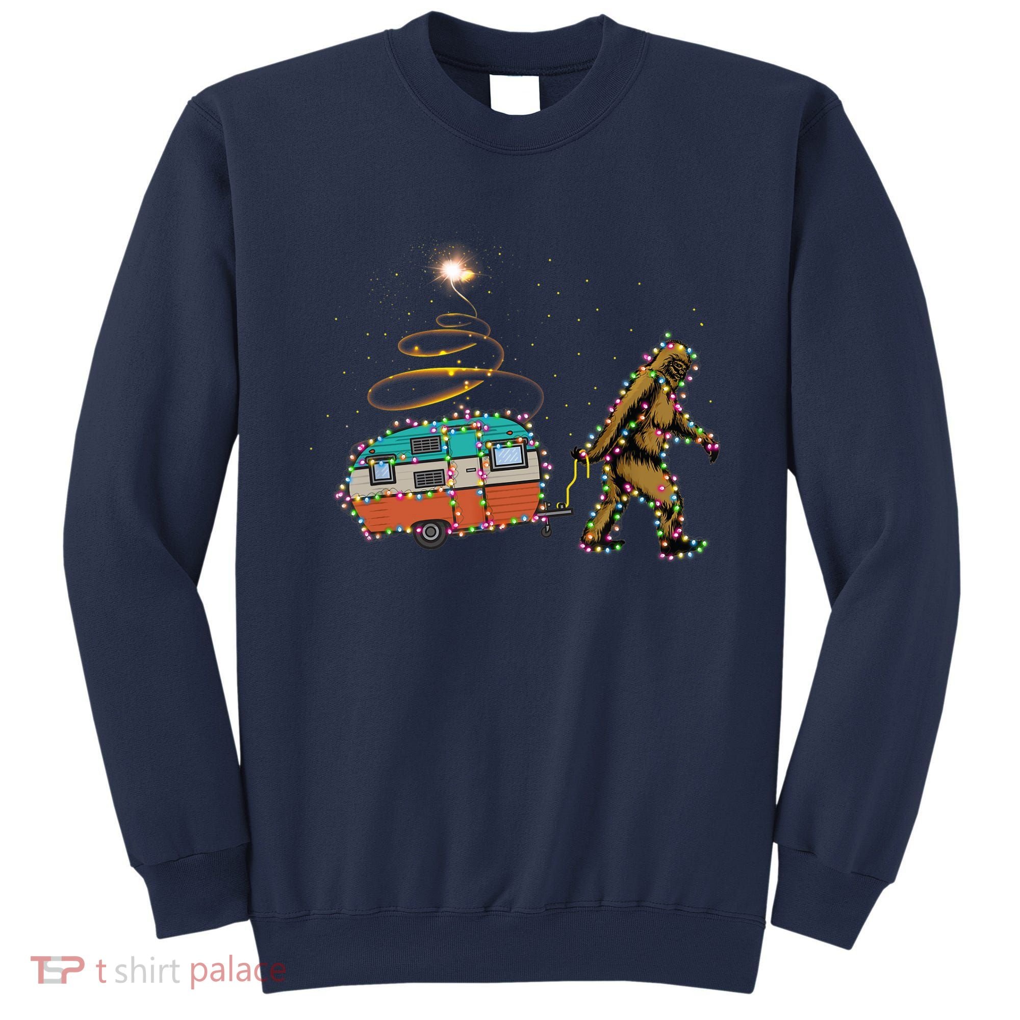 Funny Camping Bigfoot Light Christmas Tree Gifts Xmas Idea Sweatshirt