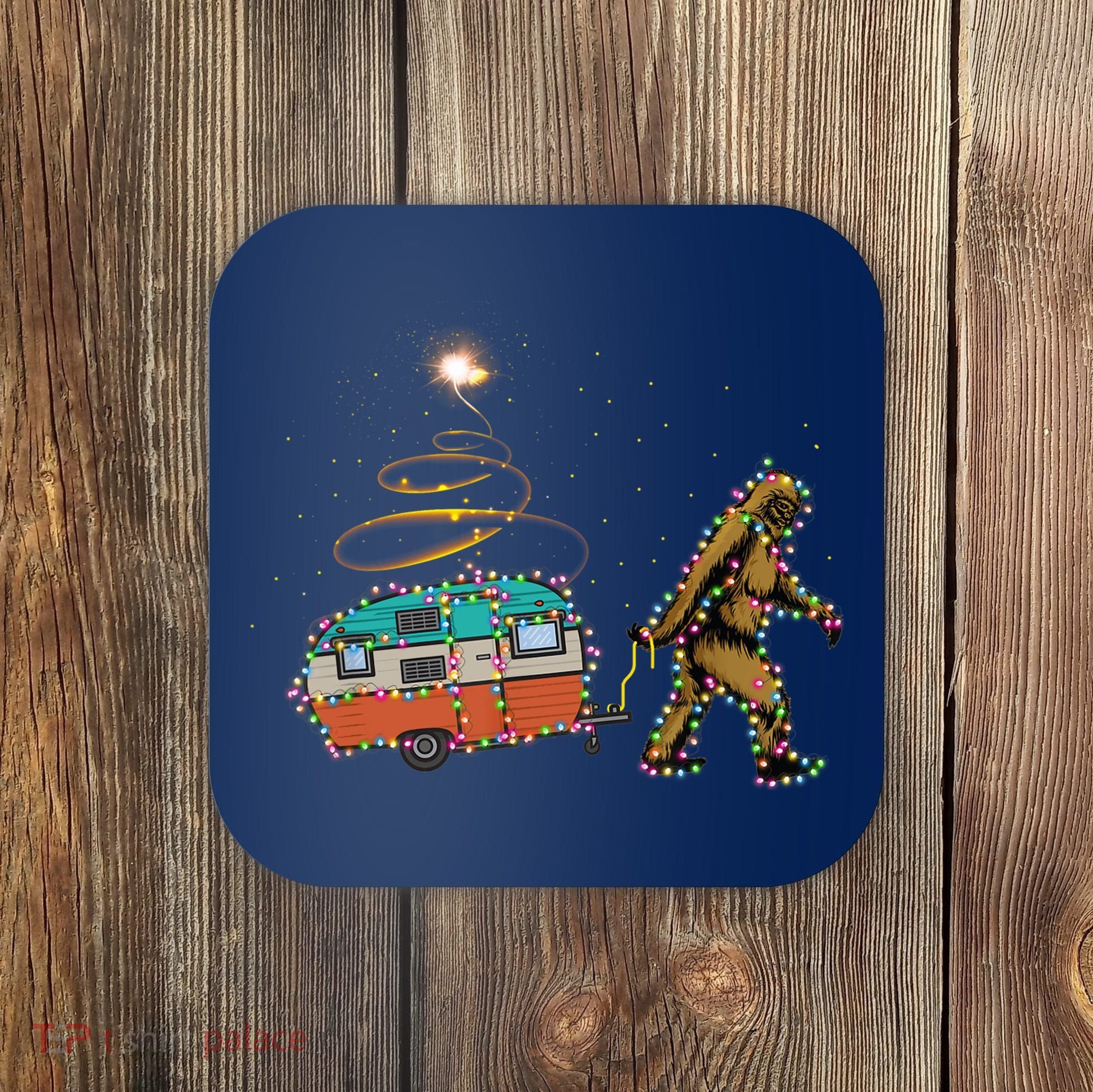 Funny Camping Bigfoot Light Christmas Tree Gifts Xmas Idea Coaster