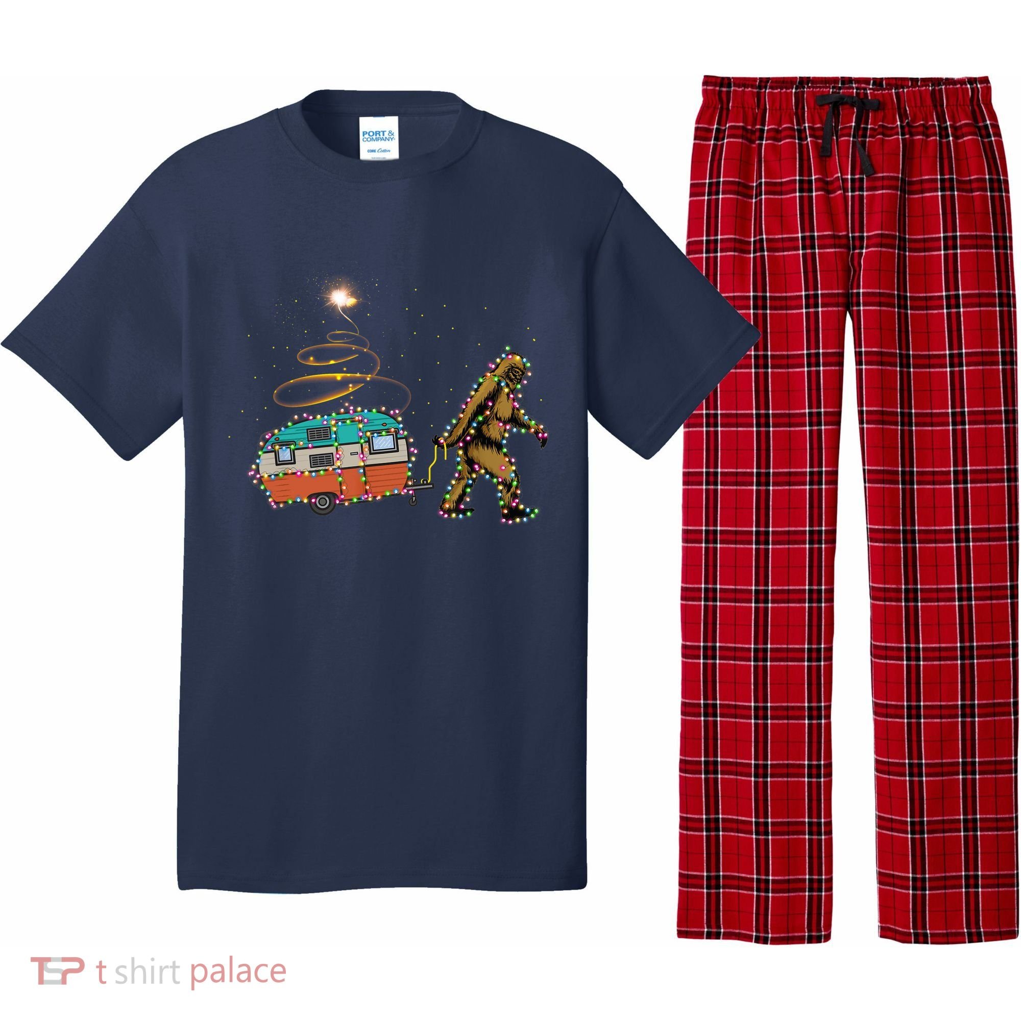 Funny Camping Bigfoot Light Christmas Tree Gifts Xmas Idea Pajama Set