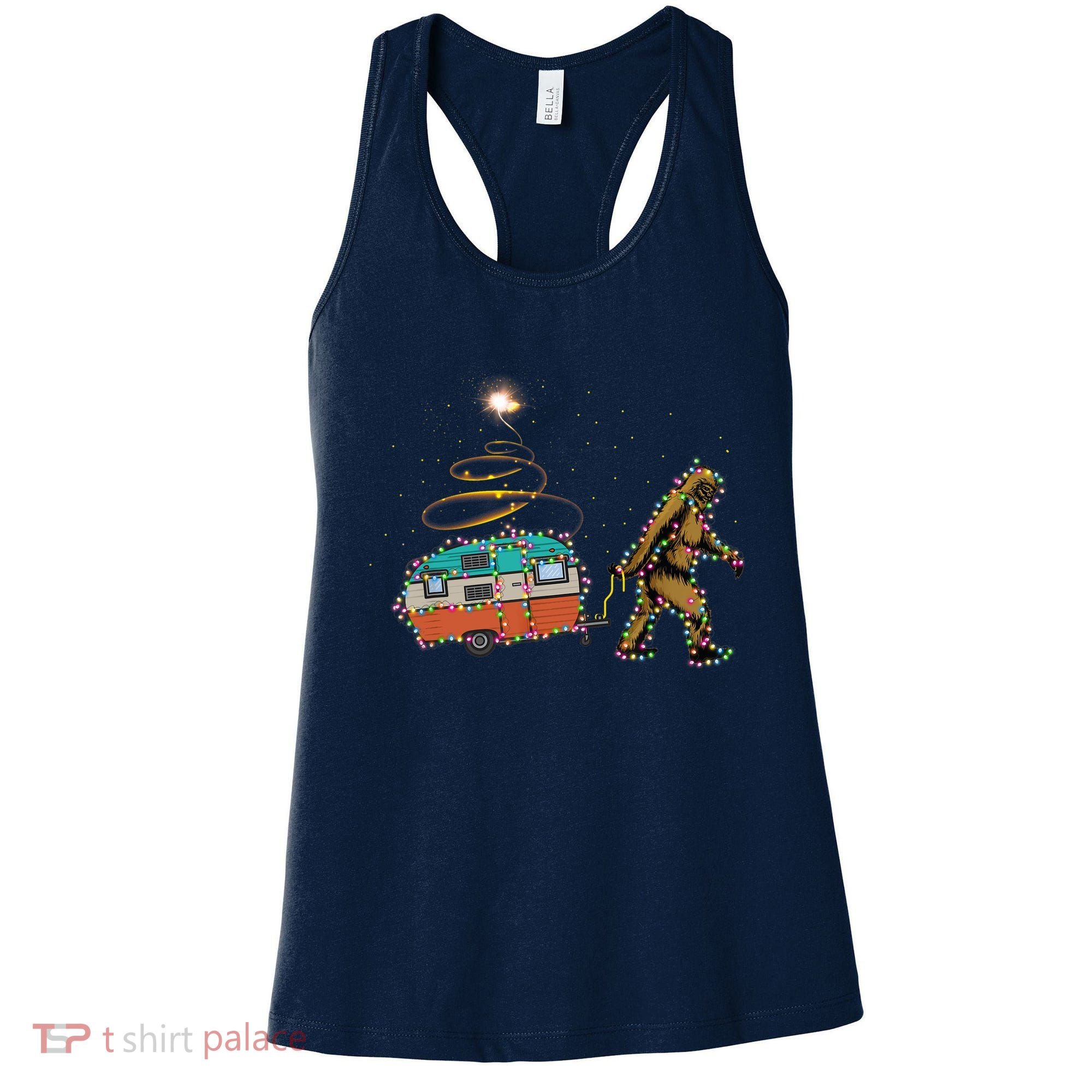 Funny Camping Bigfoot Light Christmas Tree Gifts Xmas Idea Women's Tank Top
