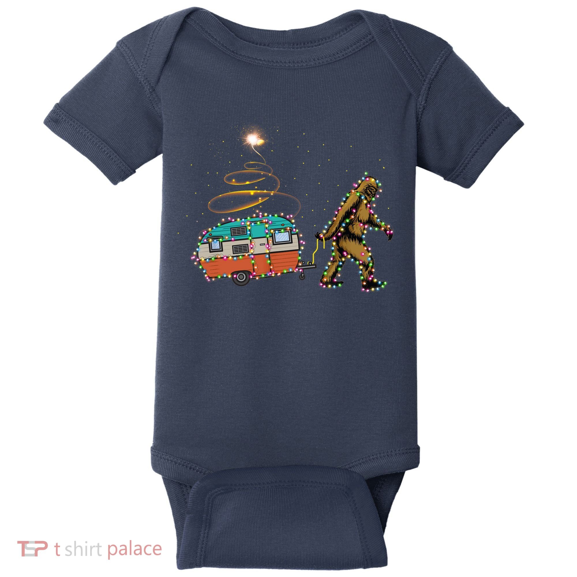 Funny Camping Bigfoot Light Christmas Tree Gifts Xmas Idea Baby Bodysuit