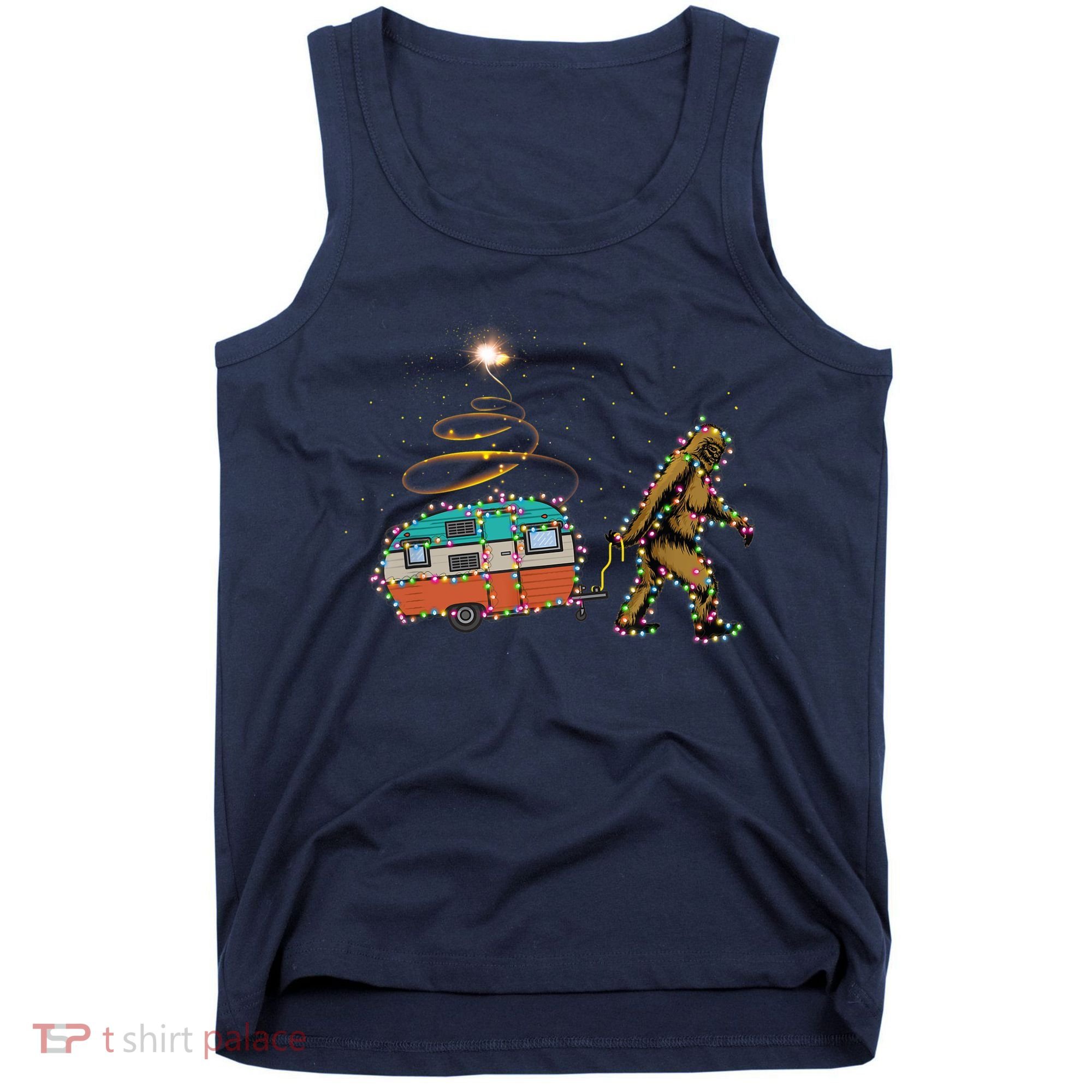 Funny Camping Bigfoot Light Christmas Tree Gifts Xmas Idea Tank Top