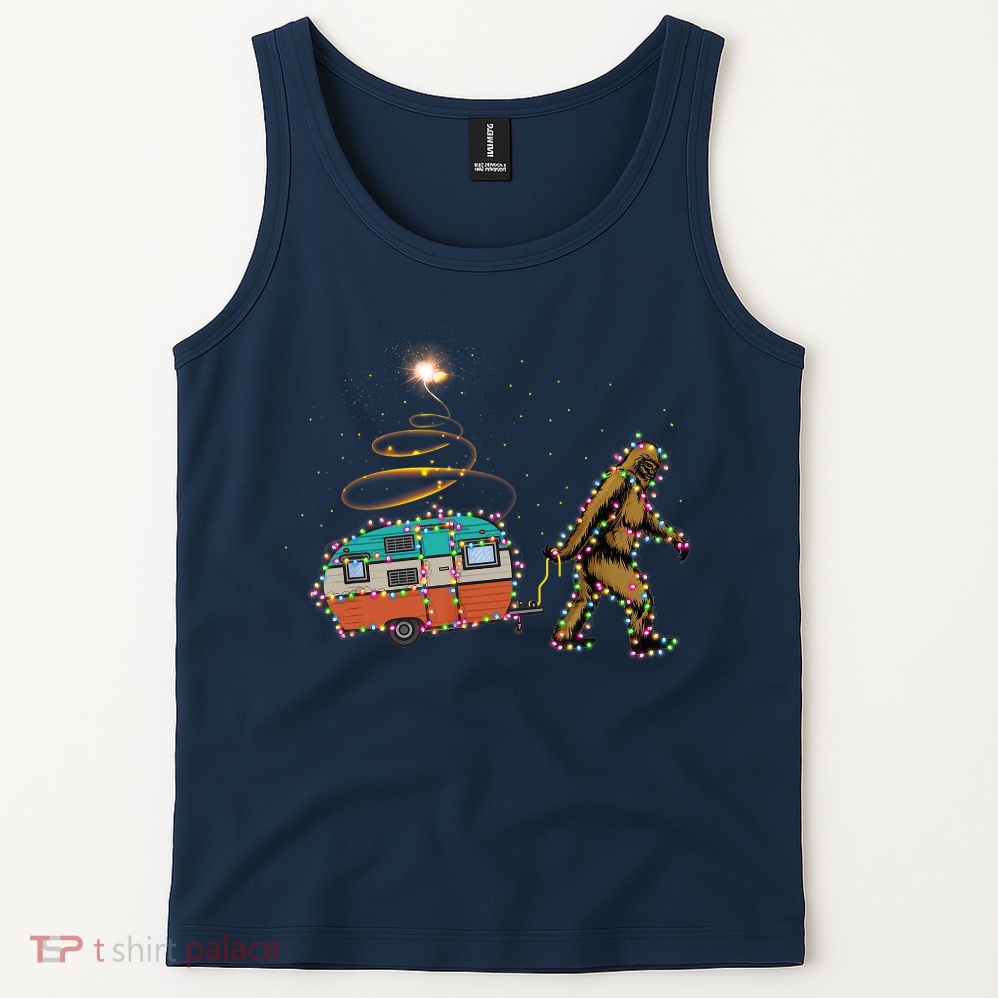 Funny Camping Bigfoot Light Christmas Tree Gifts Xmas Idea Tank Top