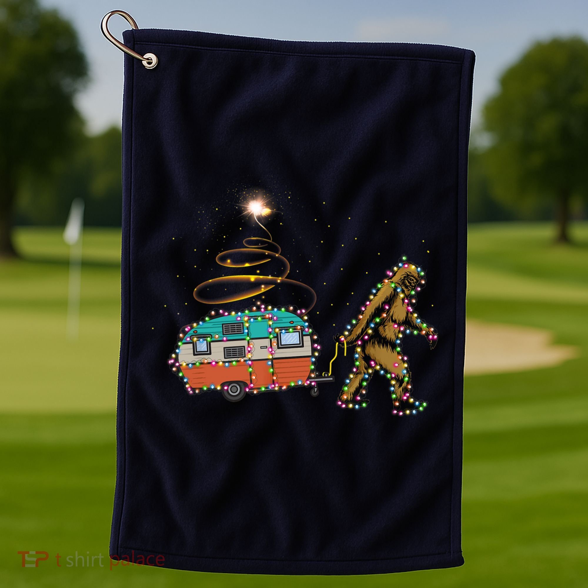 Funny Camping Bigfoot Light Christmas Tree Gifts Xmas Idea Golf Towel