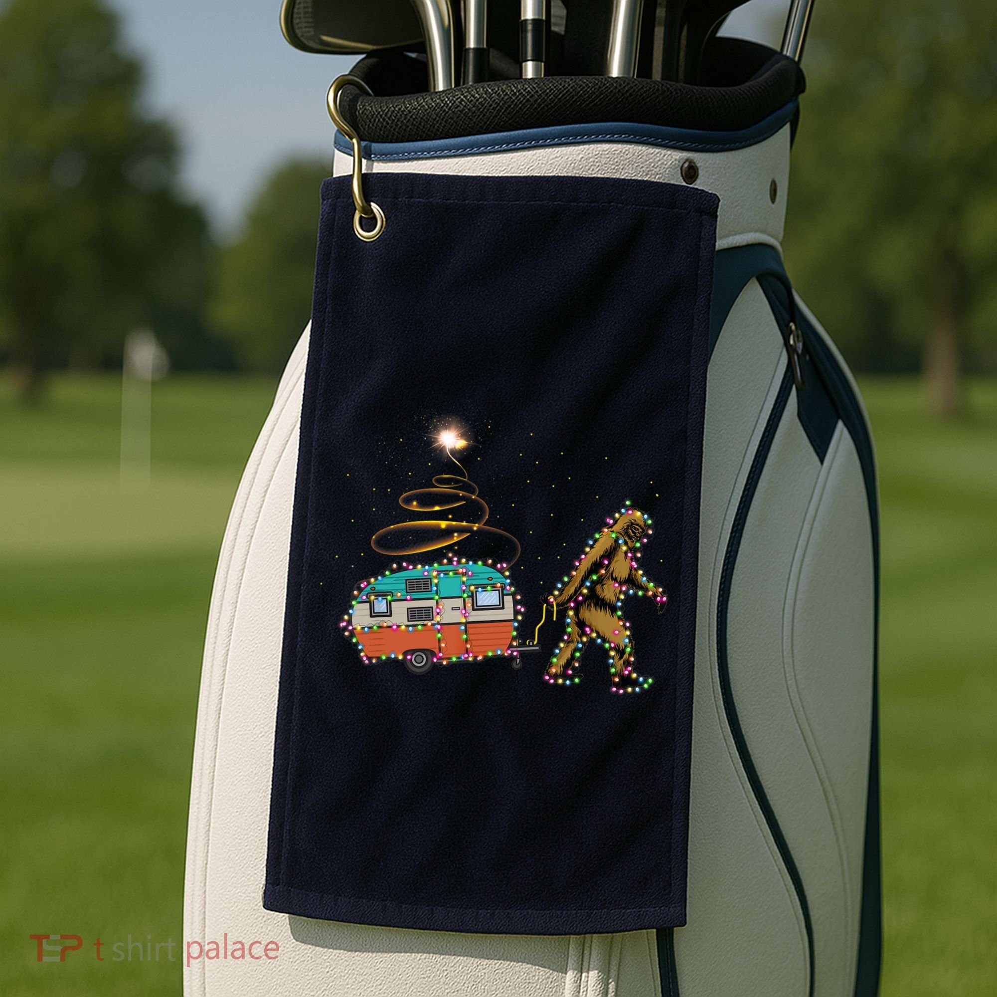 Funny Camping Bigfoot Light Christmas Tree Gifts Xmas Idea Golf Towel