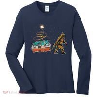 Funny Camping Bigfoot Light Christmas Tree Gifts Xmas Idea Women's Long Sleeve Shirt thumb 0