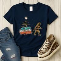 Funny Camping Bigfoot Light Christmas Tree Gifts Xmas Idea Women's T-Shirt thumb 3