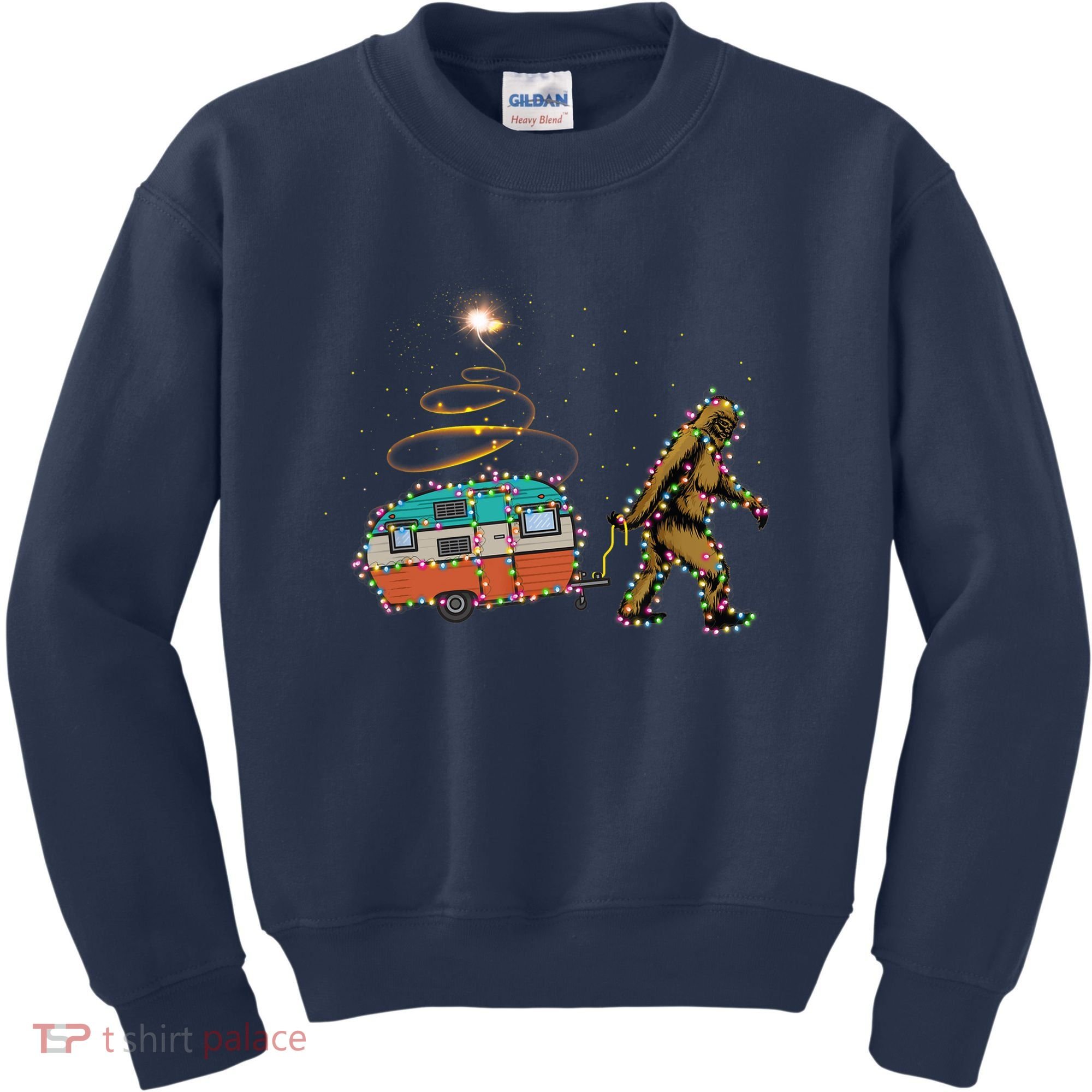 Funny Camping Bigfoot Light Christmas Tree Gifts Xmas Idea Kids Sweatshirt