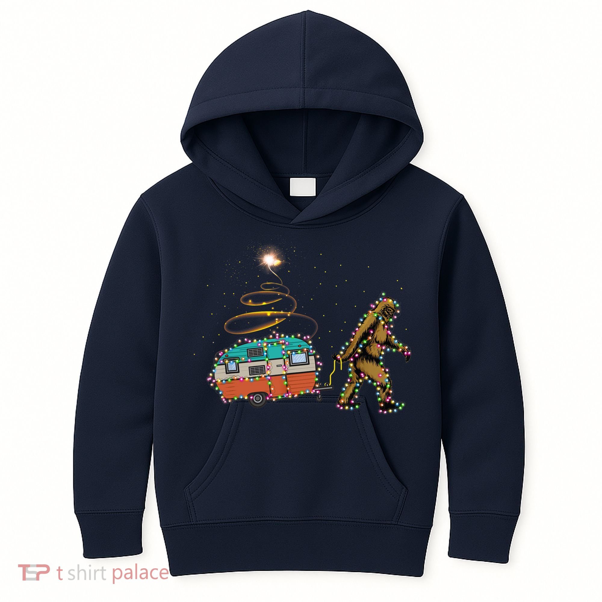 Funny Camping Bigfoot Light Christmas Tree Gifts Xmas Idea Kids Hoodie