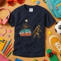 Funny Camping Bigfoot Light Christmas Tree Gifts Xmas Idea Kids T-Shirt thumb 3