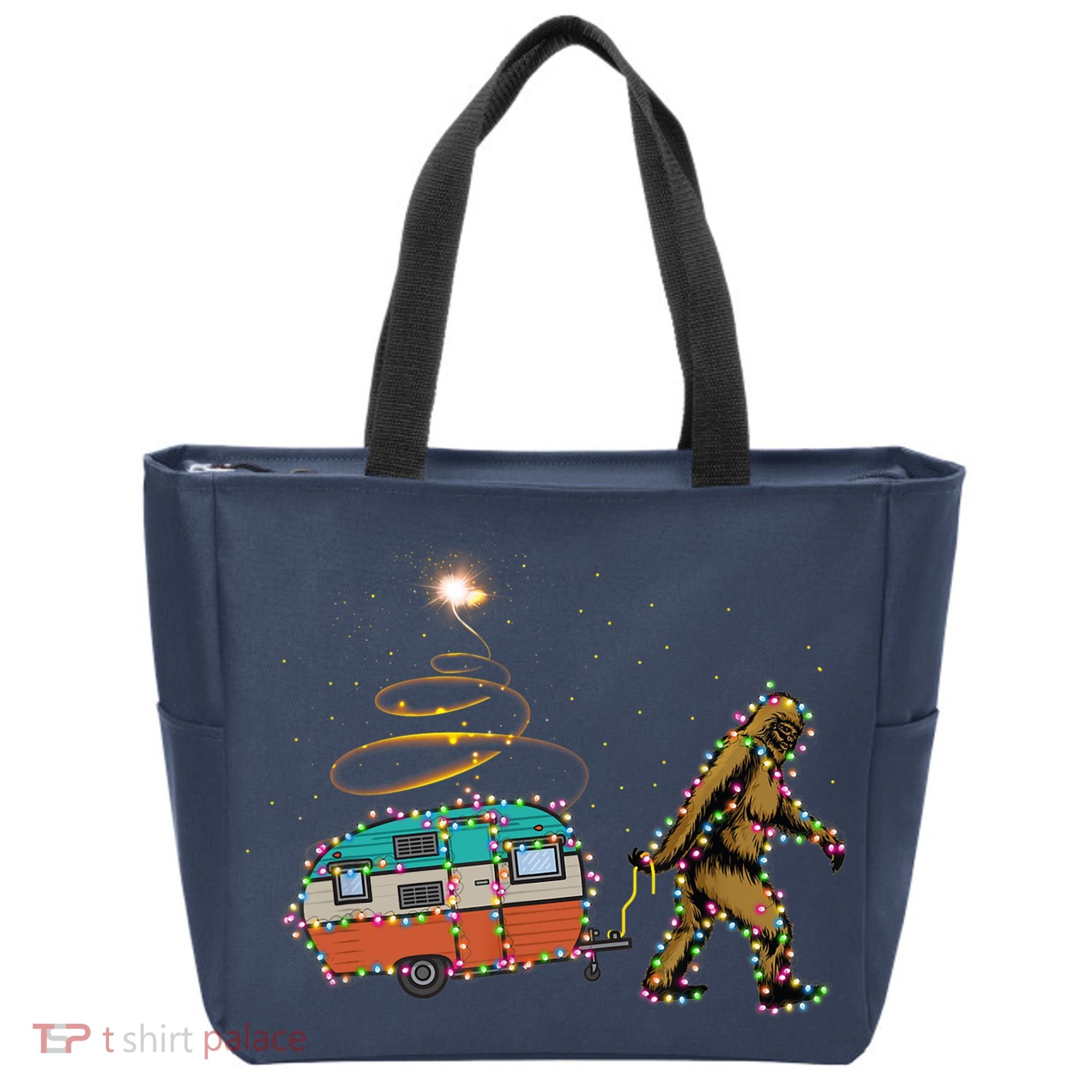 Funny Camping Bigfoot Light Christmas Tree Gifts Xmas Idea Tote Bag