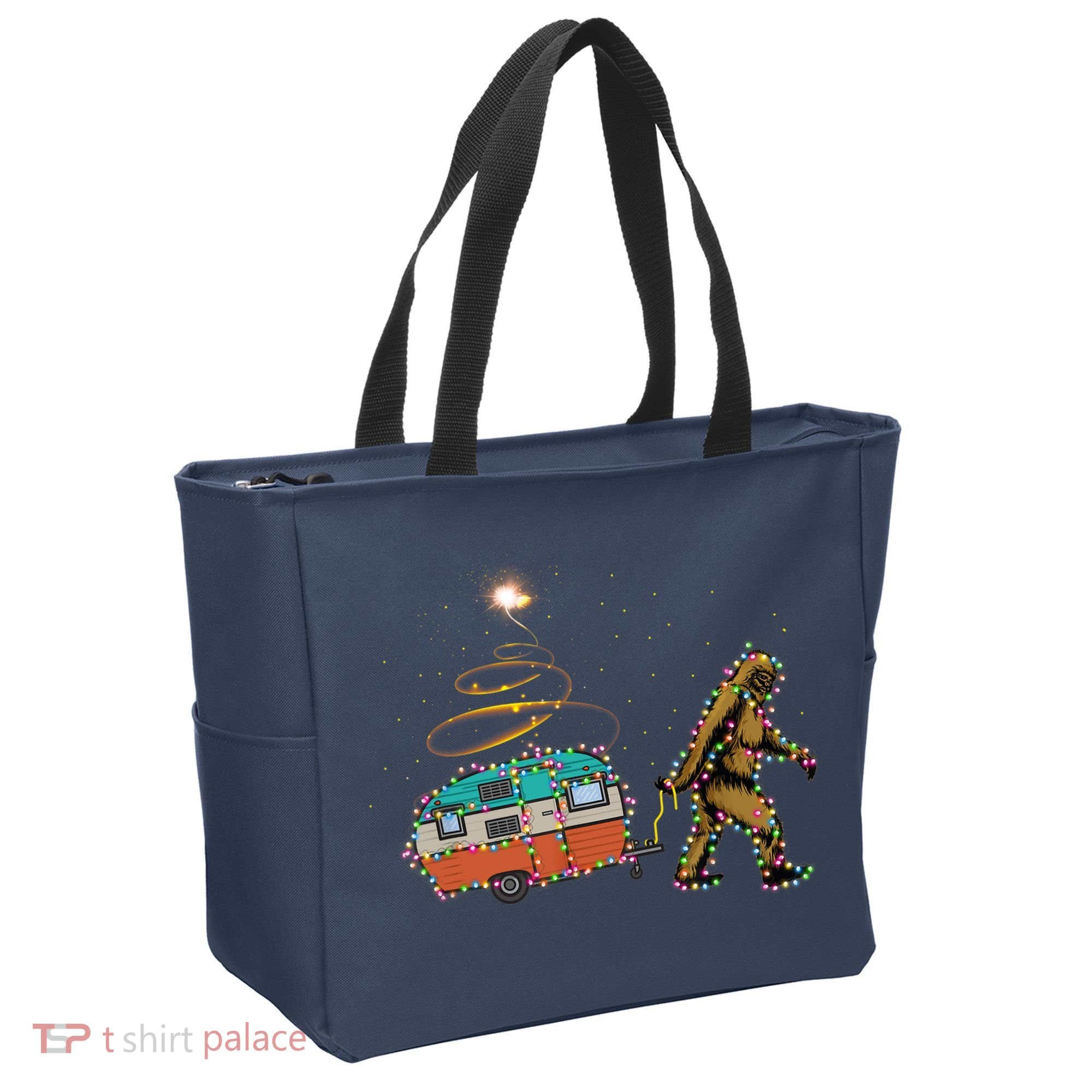 Funny Camping Bigfoot Light Christmas Tree Gifts Xmas Idea Tote Bag