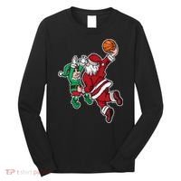 Funny Christmas Basketball Player Santa Claus Dunk Xmas Long Sleeve Shirt thumb 0