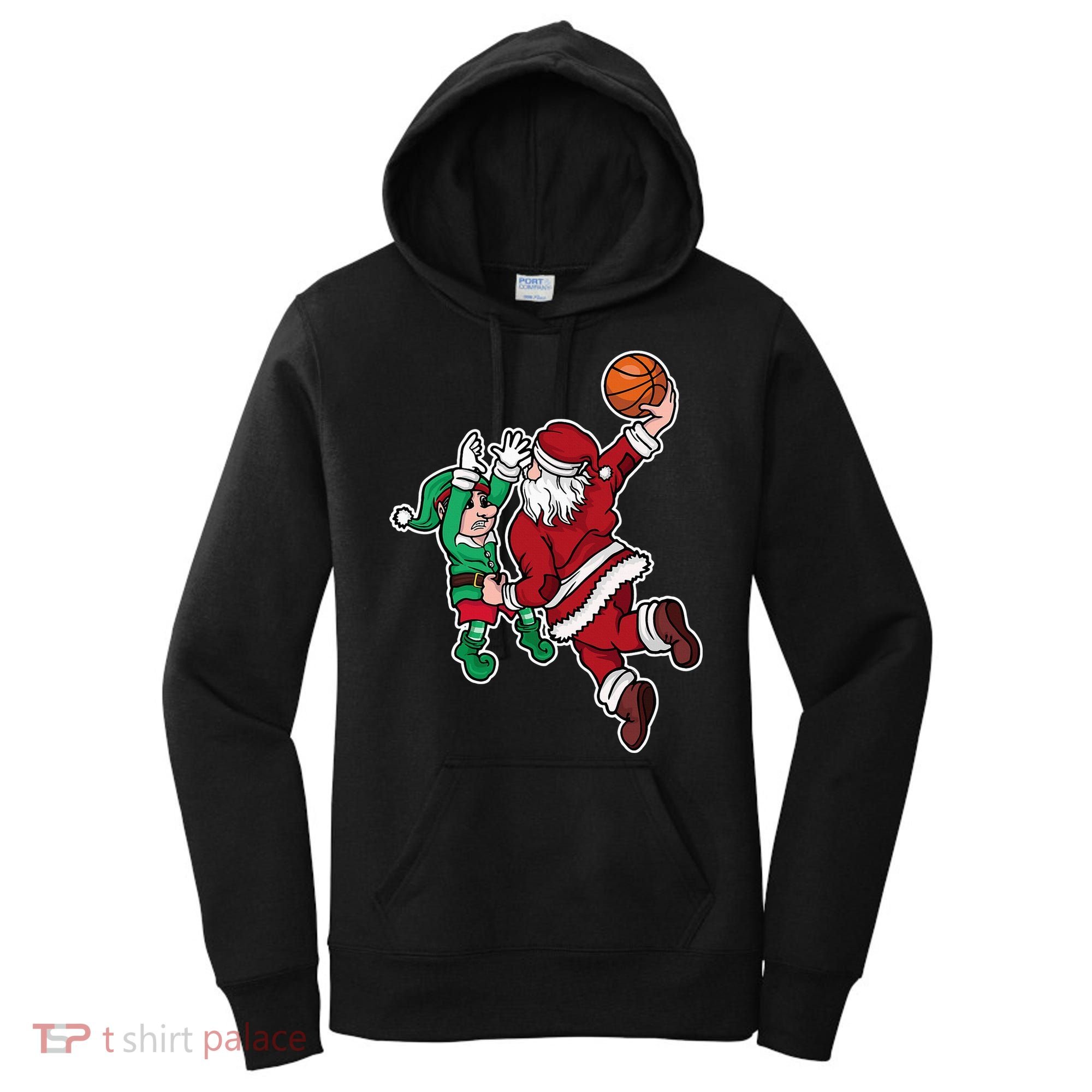 Funny Christmas Basketball Player Santa Claus Dunk Xmas Women's Hoodie