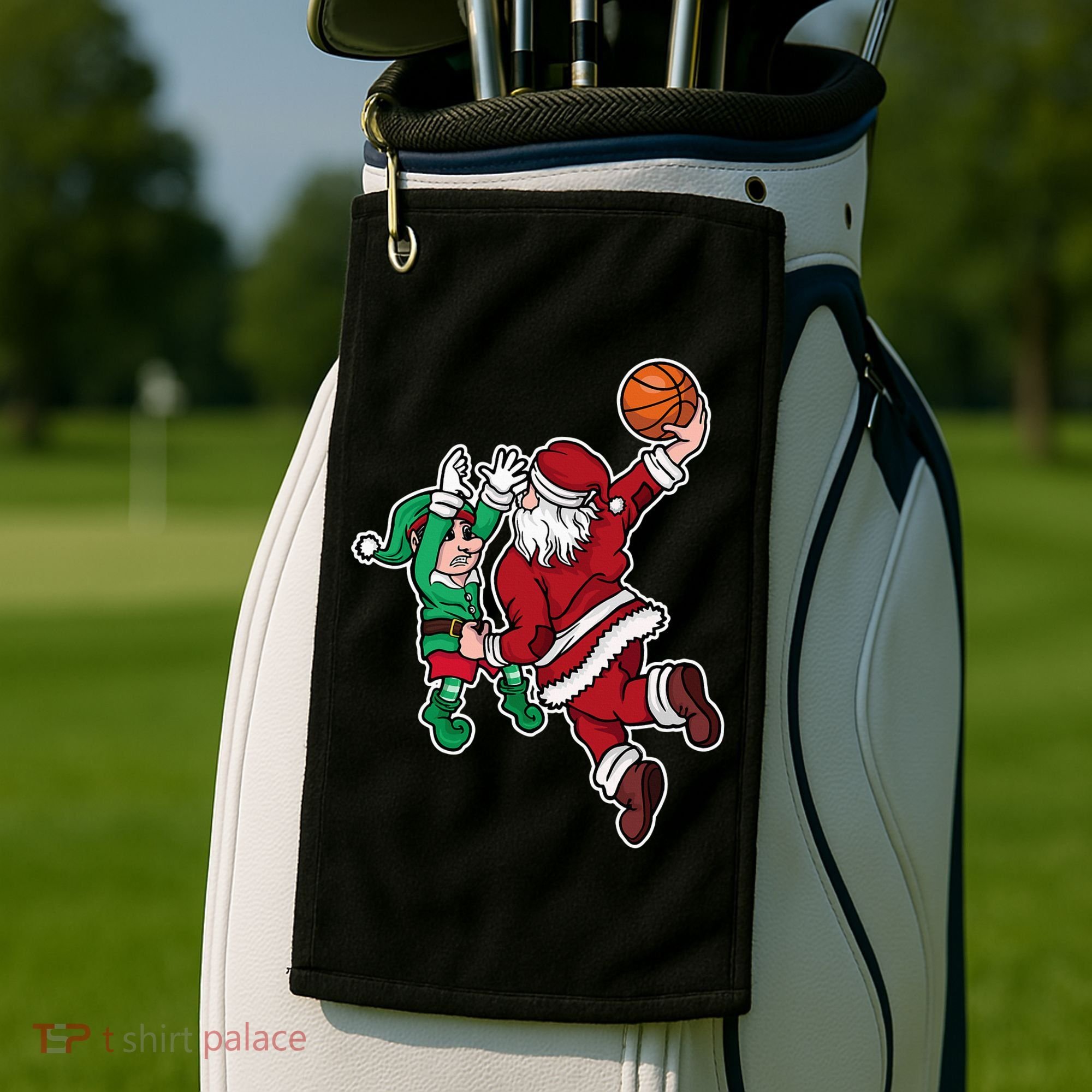Funny Christmas Basketball Player Santa Claus Dunk Xmas Golf Towel
