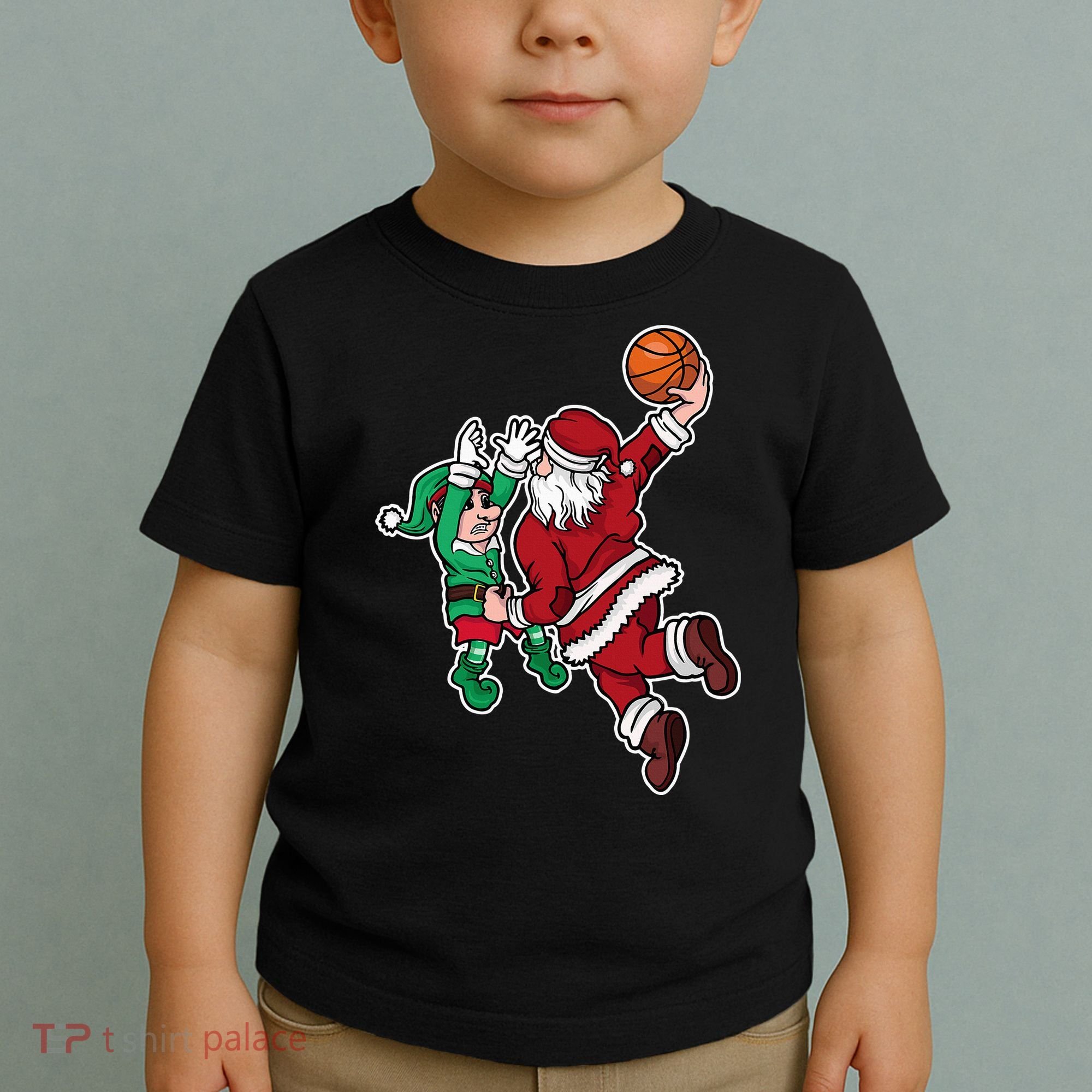 Funny Christmas Basketball Player Santa Claus Dunk Xmas Toddler T-Shirt
