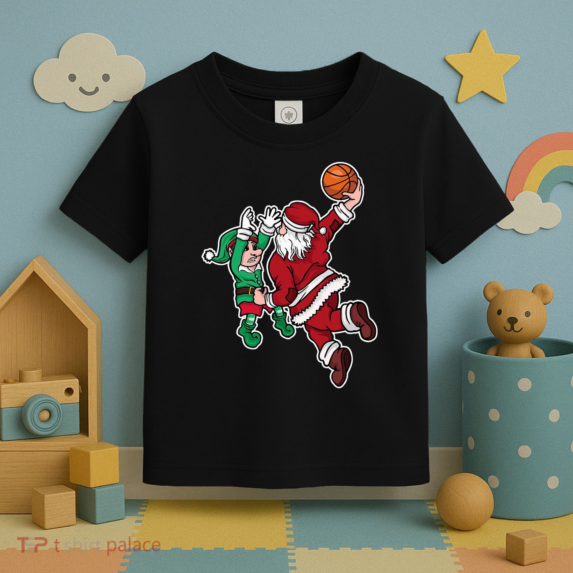 Funny Christmas Basketball Player Santa Claus Dunk Xmas Toddler T-Shirt