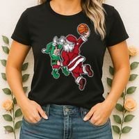 Funny Christmas Basketball Player Santa Claus Dunk Xmas Women's T-Shirt thumb 2