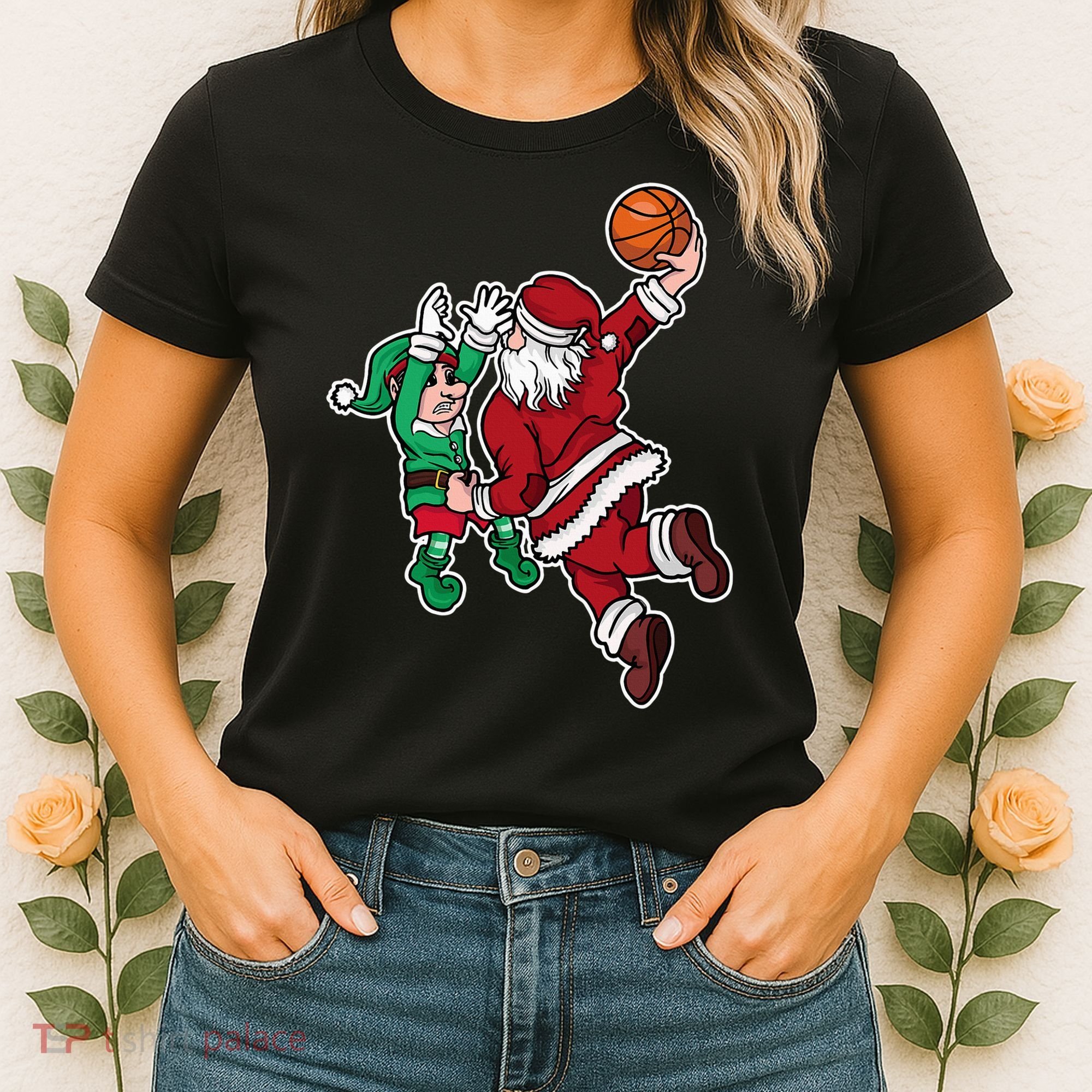 Funny Christmas Basketball Player Santa Claus Dunk Xmas Women's T-Shirt