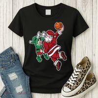 Funny Christmas Basketball Player Santa Claus Dunk Xmas Women's T-Shirt thumb 3