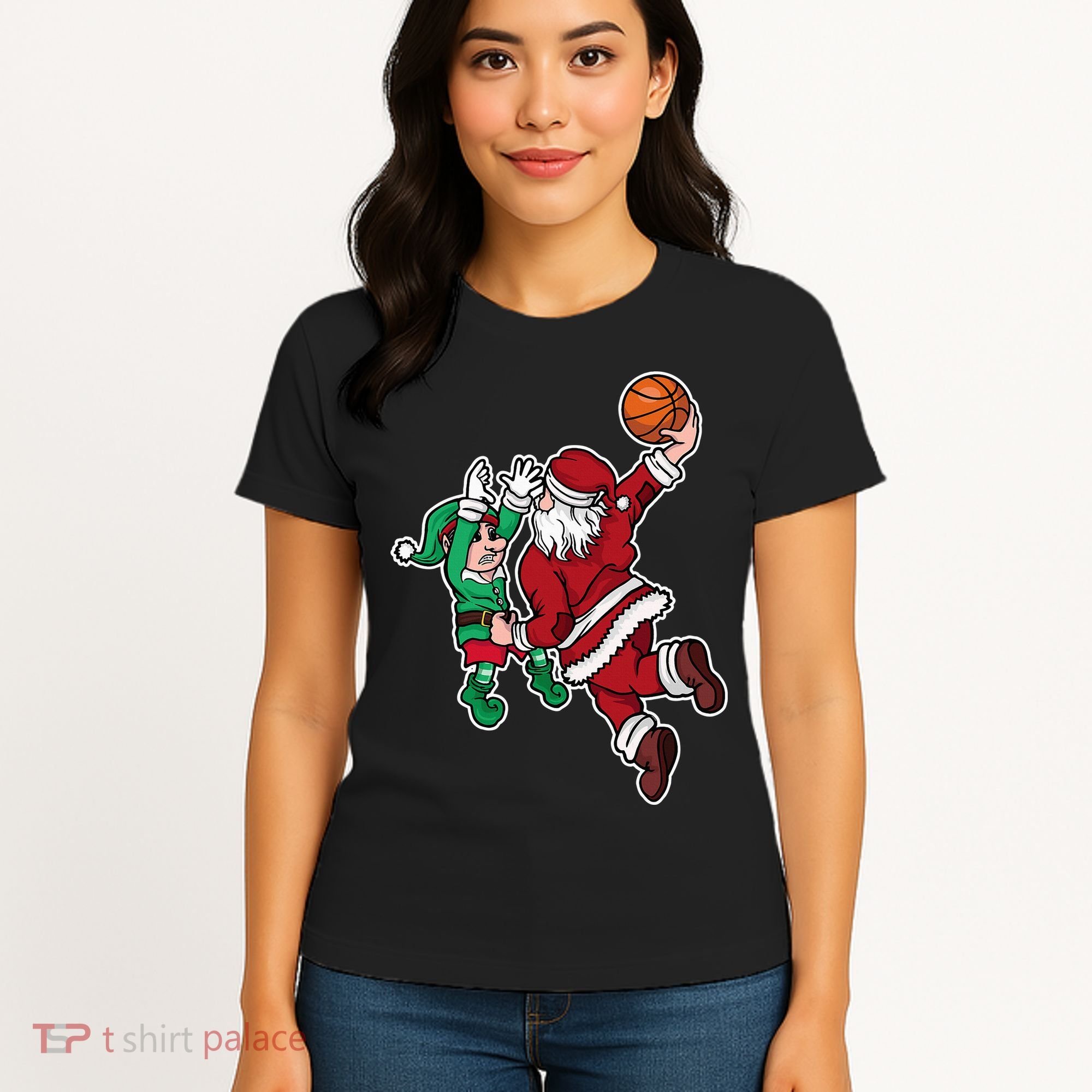 Funny Christmas Basketball Player Santa Claus Dunk Xmas Women's T-Shirt