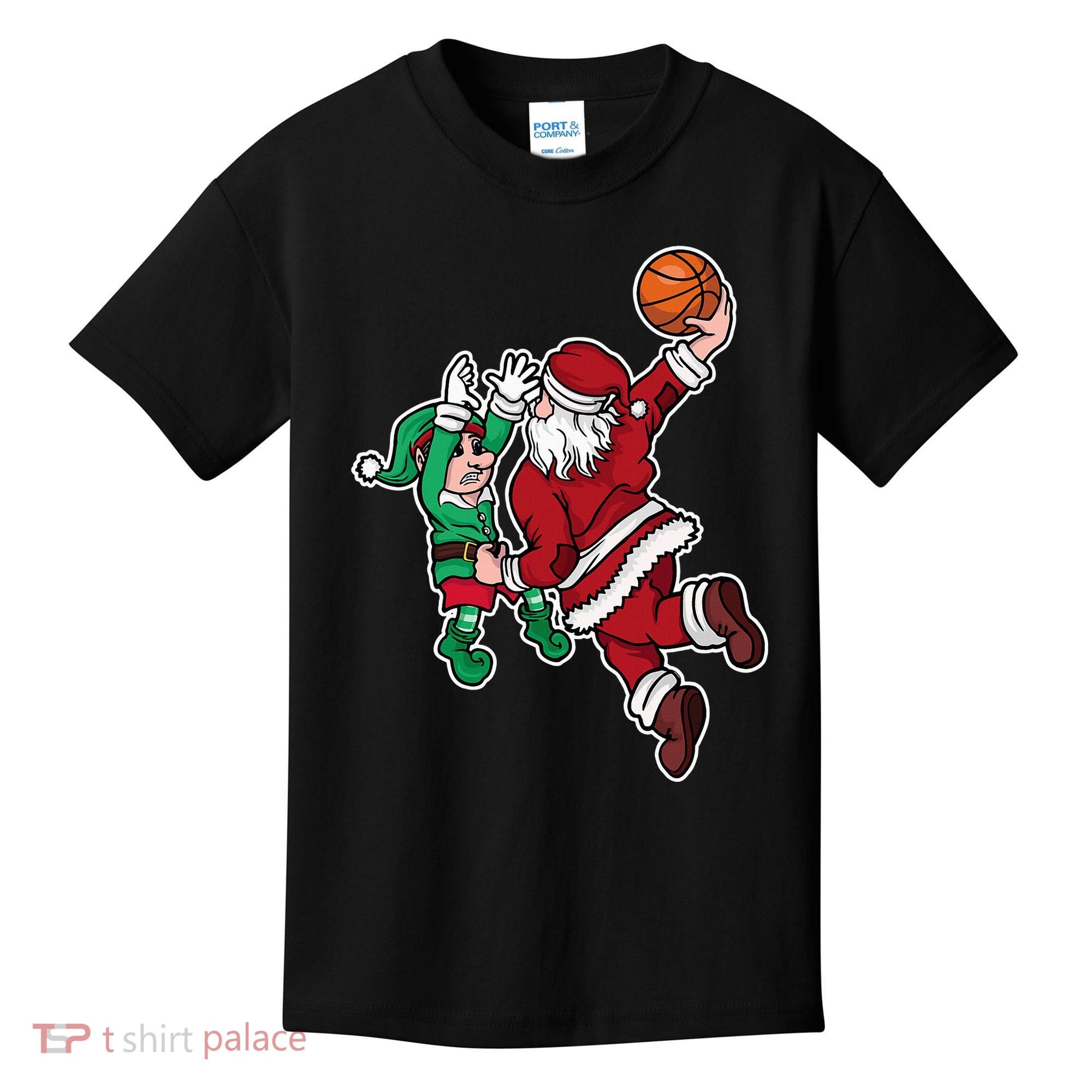 Funny Christmas Basketball Player Santa Claus Dunk Xmas Kids T-Shirt