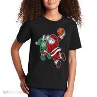 Funny Christmas Basketball Player Santa Claus Dunk Xmas Kids T-Shirt thumb 2