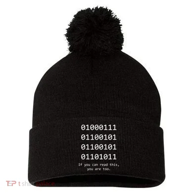 Funny Computer Binary Code Programmer Developer Geek Gift Pom Pom 12in Knit Beanie