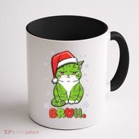 Funny Christmas Bruh Grumpy Grinch Cat Coffee Mug thumb 1