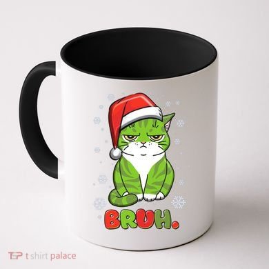 Funny Christmas Bruh Grumpy Grinch Cat Coffee Mug