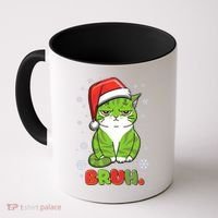 Funny Christmas Bruh Grumpy Grinch Cat Coffee Mug thumb 0