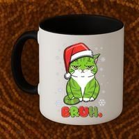 Funny Christmas Bruh Grumpy Grinch Cat Coffee Mug thumb 2