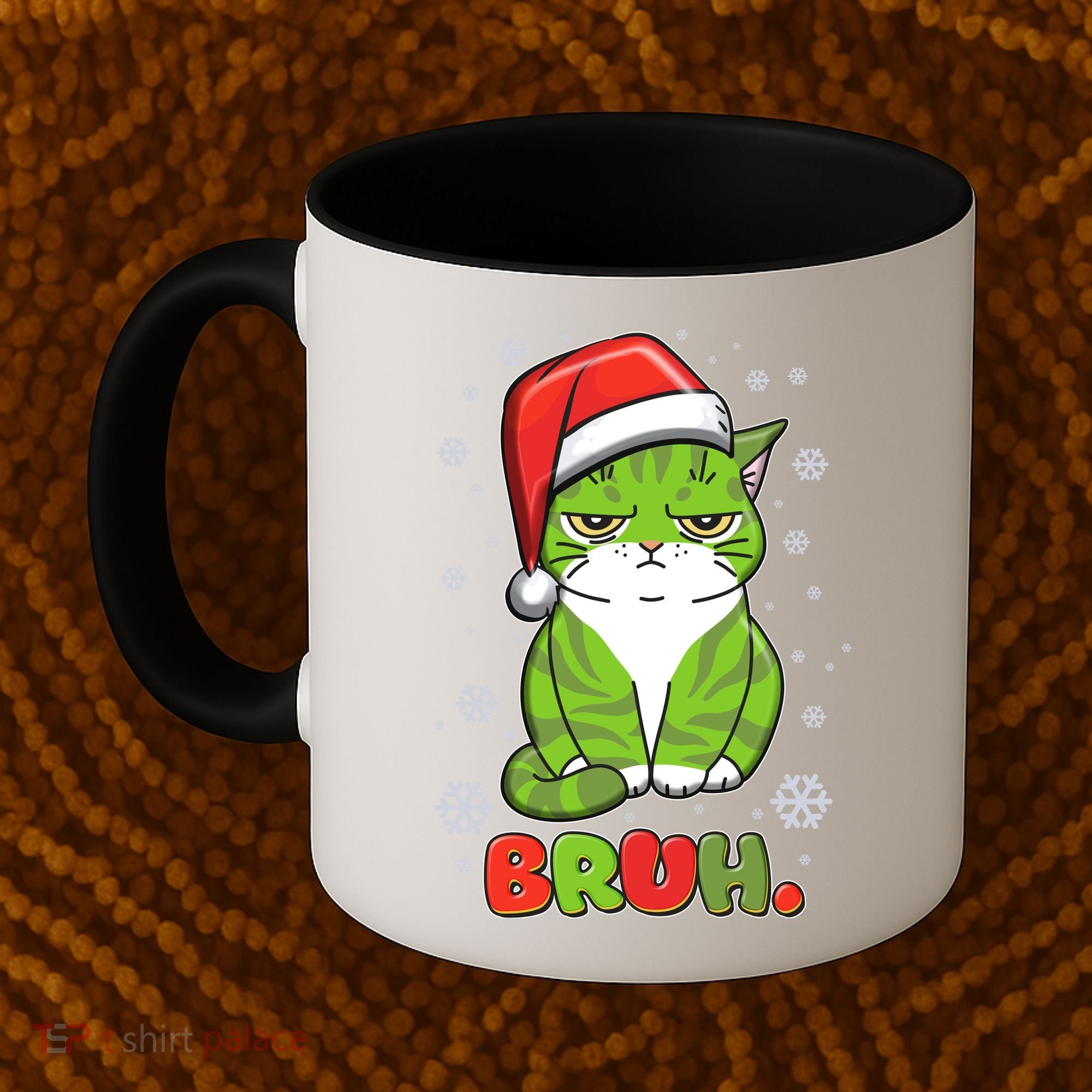 Funny Christmas Bruh Grumpy Grinch Cat Coffee Mug