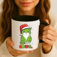 Funny Christmas Bruh Grumpy Grinch Cat Coffee Mug thumb 3