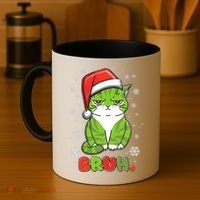 Funny Christmas Bruh Grumpy Grinch Cat Coffee Mug thumb 4