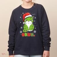 Funny Christmas Bruh Grumpy Grinch Cat Women's Sweatshirt thumb 0