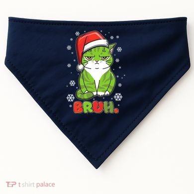 Funny Christmas Bruh Grumpy Grinch Cat USA-Made Doggie Bandana