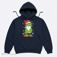 Funny Christmas Bruh Grumpy Grinch Cat Hoodie thumb 0