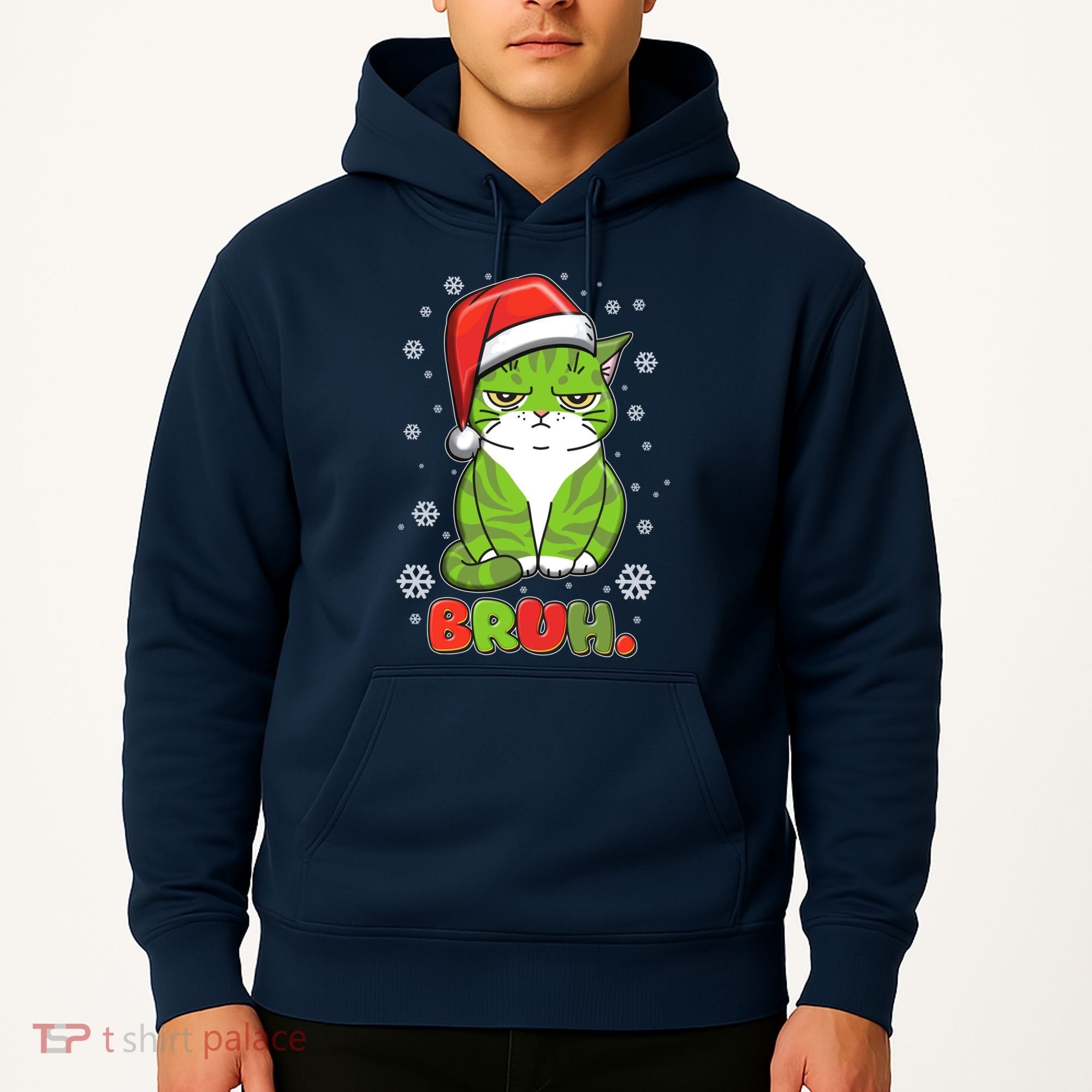 Funny Christmas Bruh Grumpy Grinch Cat Hoodie