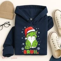 Funny Christmas Bruh Grumpy Grinch Cat Hoodie thumb 4