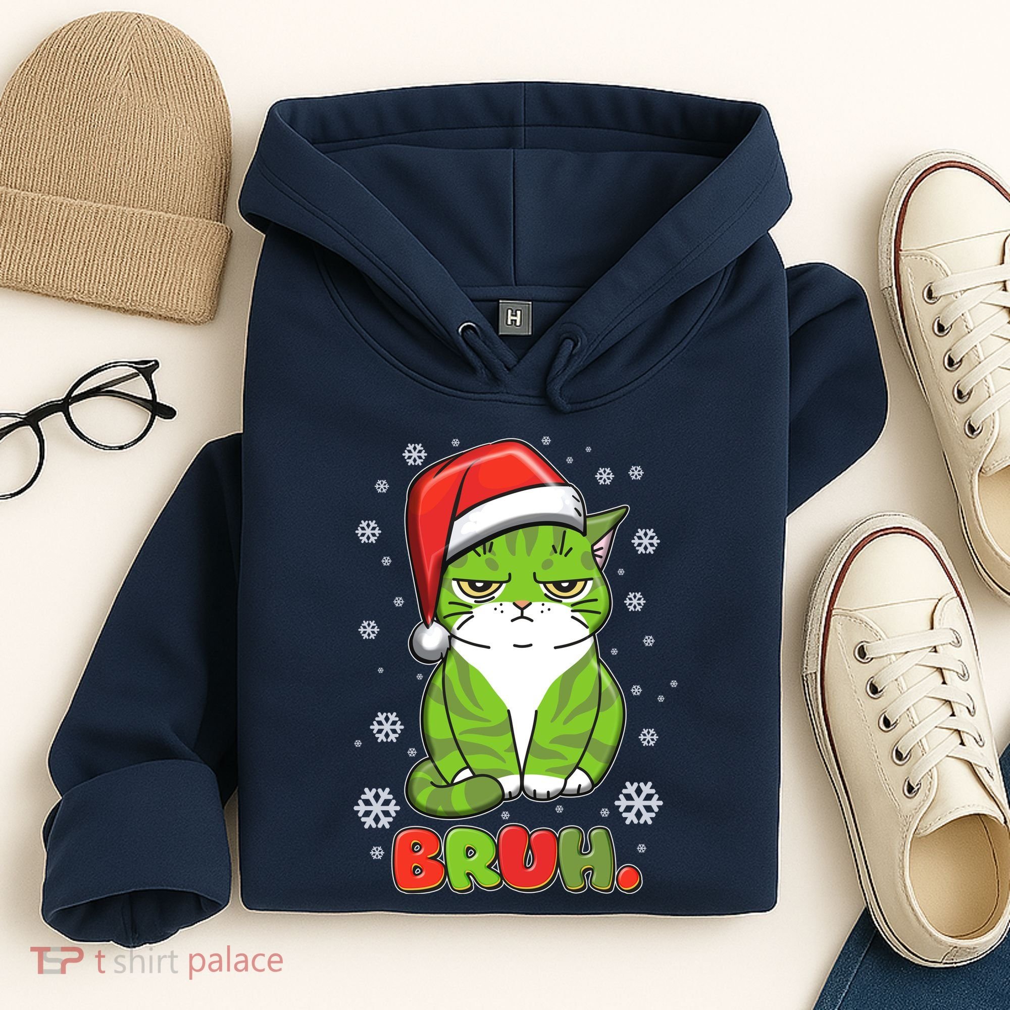 Funny Christmas Bruh Grumpy Grinch Cat Hoodie