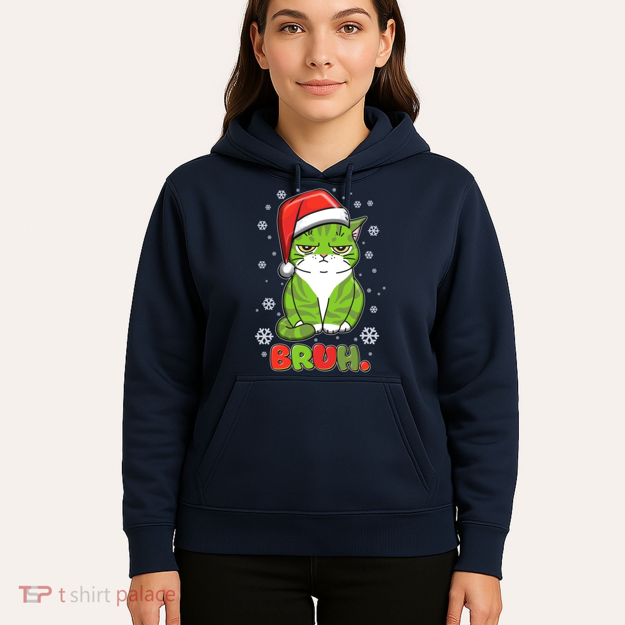 Funny Christmas Bruh Grumpy Grinch Cat Hoodie