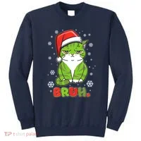 Funny Christmas Bruh Grumpy Grinch Cat Sweatshirt thumb 0
