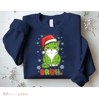 Funny Christmas Bruh Grumpy Grinch Cat Sweatshirt thumb 2