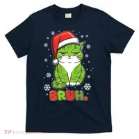 Funny Christmas Bruh Grumpy Grinch Cat T-Shirt thumb 0