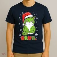 Funny Christmas Bruh Grumpy Grinch Cat T-Shirt thumb 3