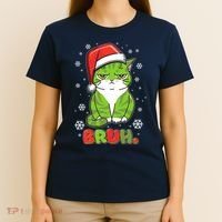 Funny Christmas Bruh Grumpy Grinch Cat T-Shirt thumb 4
