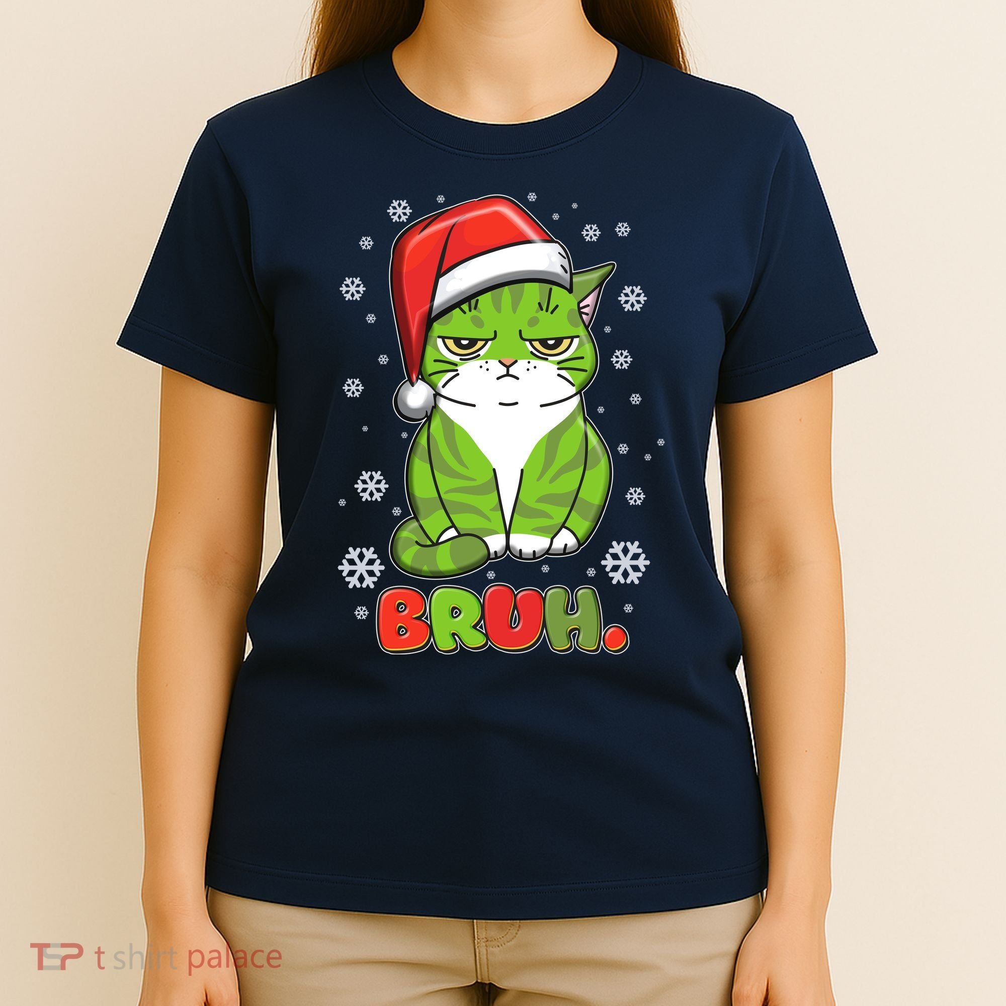 Funny Christmas Bruh Grumpy Grinch Cat T-Shirt