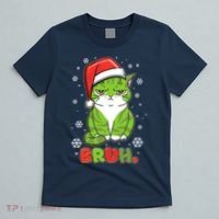 Funny Christmas Bruh Grumpy Grinch Cat T-Shirt thumb 5